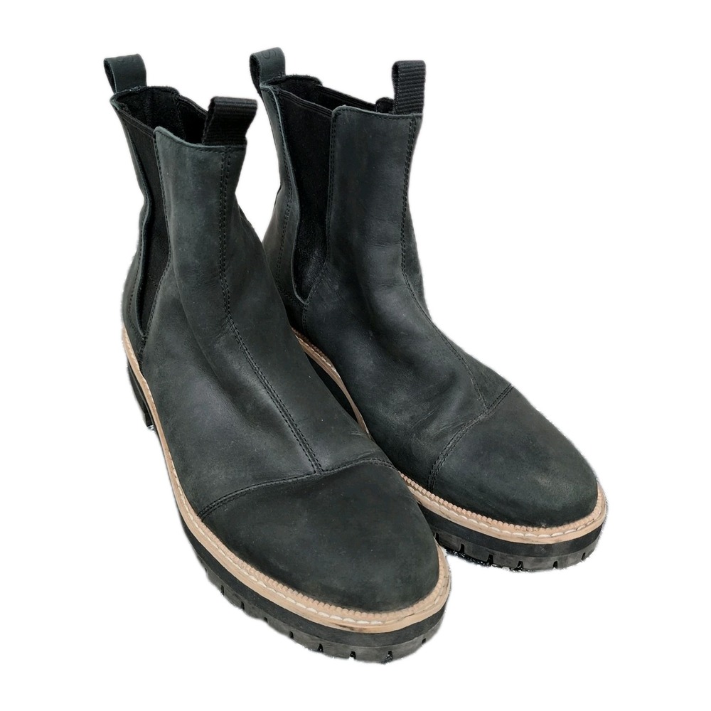 Toms Boots Womens 11 Cleo Chelsea Booties Black Leather Pull On Almond